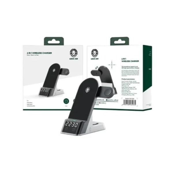 Green Lion 6-in-1 Wireless Charger With Digital Led Display And Alarm Clock