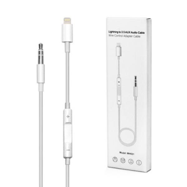 Lightning To 3.5mm Aux Audio Wire Control Cable White
