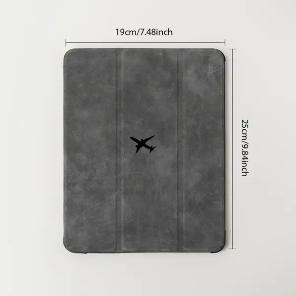 Tri-fold Faux Leather Matte Airplane Design Tablet Case